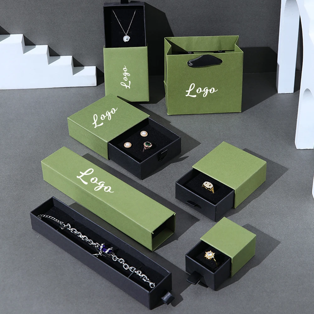 

24/50/100pcs Custom Logo Paper Drawer Jewelry Storage Boxes Ring Earring Bracelets Box Necklace Packaging Sliding Gift Organizer