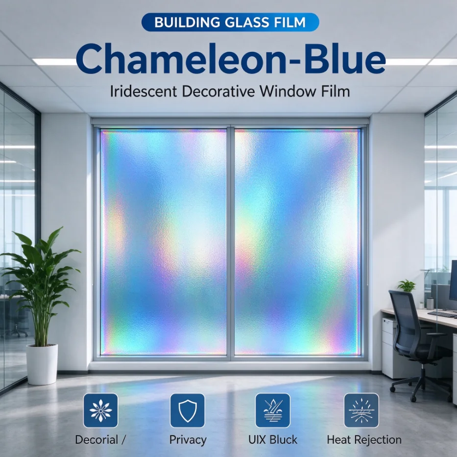 Chameleon Blue Window Tint Roll PET Material One Way Privacy Heat Rejection Anti Glare Solar Control For Household Automotive Wi