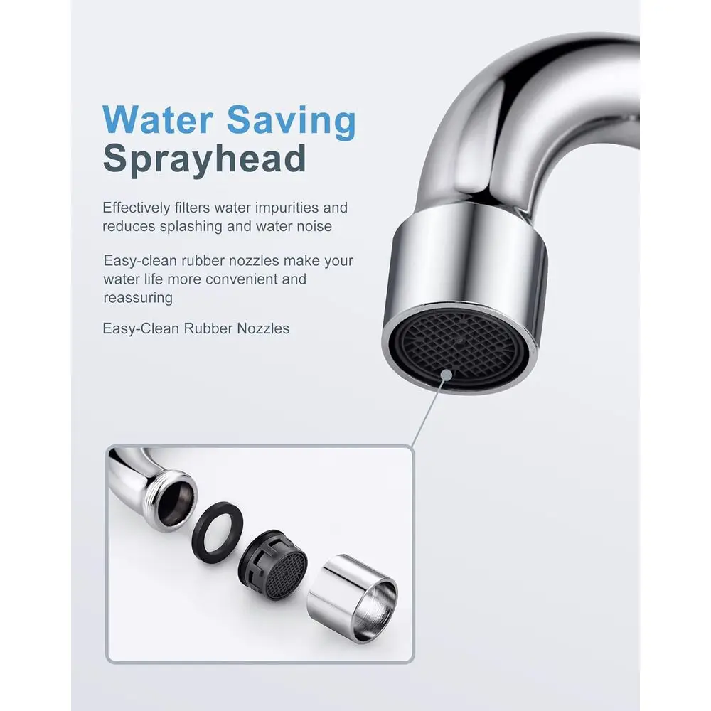 10 スイングスパウトデッキマウントデュアルハンドルキッチン蛇口、モダンな商用グレード、クロム仕上げ、真鍮製、供給付き