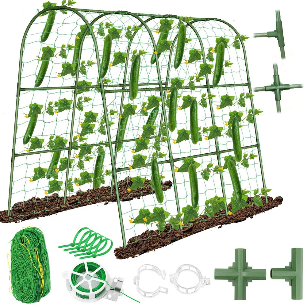 High Performance U Shaped Trellis for Growing Vining Vegetables with Secure Ground Insertion and Connector Parts