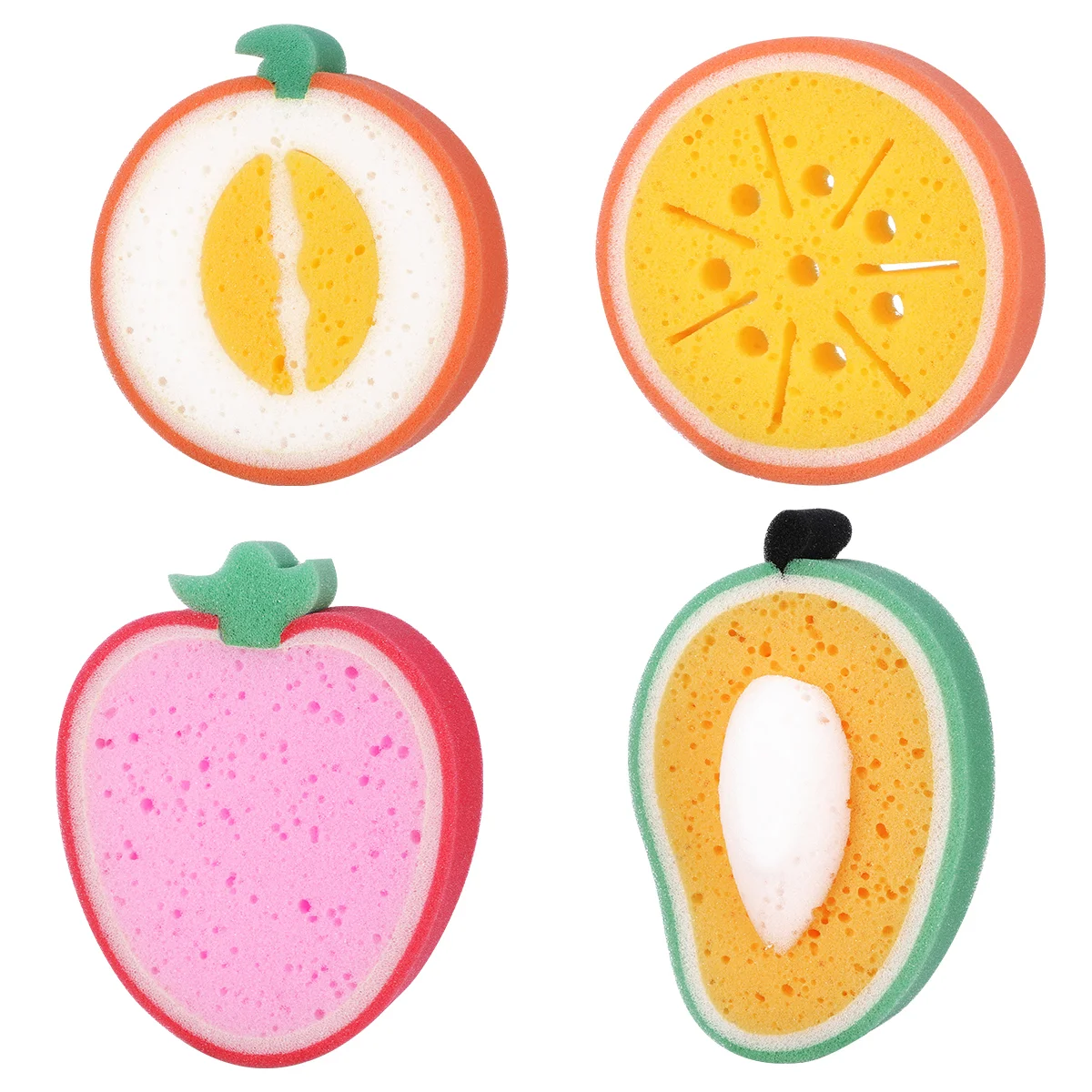 4 Pcs Fruits Face Sponges Bath Body Cleaning Shower Compression Scrubbers Wash Toddler Baby Boy