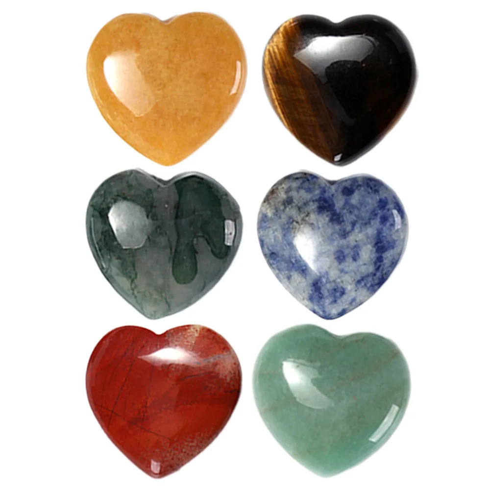 

6Pcs Natural Heart Crystals Polished Heart Shaped Gemstones Decorative Crystal Ornament Desktop Display Meditation Stones Gift