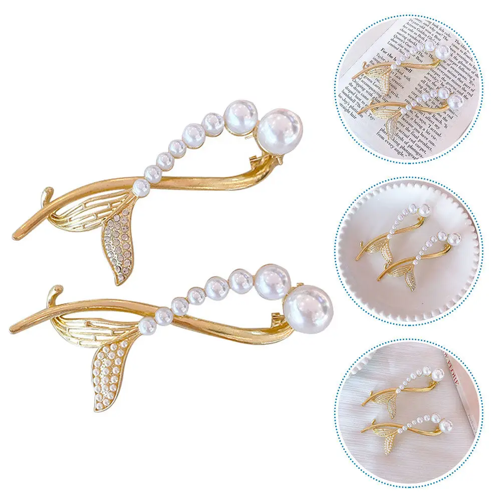 

2Pcs Shiny Rhinestone Pearl Hairpins Elegant Metal Hair Clips for Women Wedding Party Banquet Hair Decor Bling Barrettes