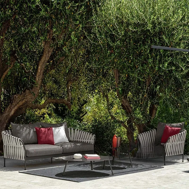 Nordic outdoor sofa leisure balcony rattan chair coffee table combination model room indoor and outdoor villa garden courtyard f
