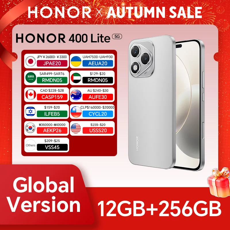 HONOR 400 Lite 12GB+256GB Global Version 5G Smartphone 6.7" 120Hz AMOLED Screen 108MP Camera 5230mAh 35W SuperCharge IP5 OTG