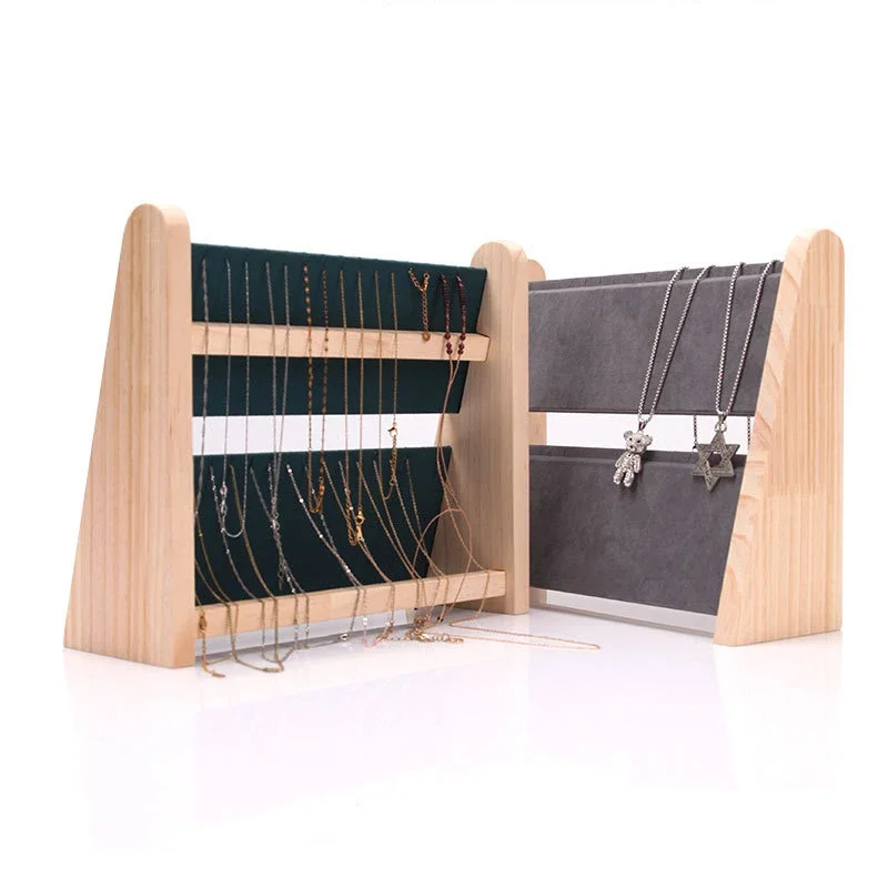 Wholesale 2 Layers Wood Slope Shape Jewelry Display Necklace Pendant Bracelet Organizer Stand Holder Rack Showcase Tray