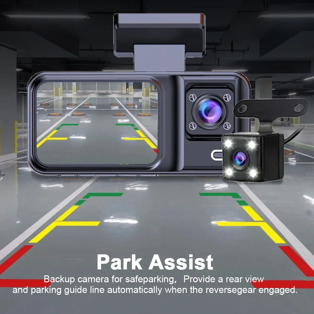 3 قناة سيارة داش كام DVR HD1080P المقصورة داشكام مركبة داش كام كاميرا القيادة مسجل الصندوق الأسود الداخلي 24H شاشة ركن السيارة #4