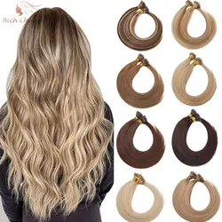 Johanna-Extensions de Cheveux Naturels Pré-Collés, Anneau de Perles, Postiche Attaché à la Main