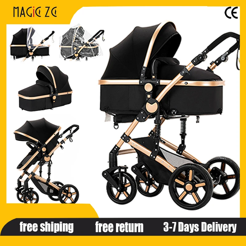 

Lightweight Strollers 2-in-1 Newborns Carriage without Car Seat High View Travel System Baby Car Two-way Push Foldable Pushchair