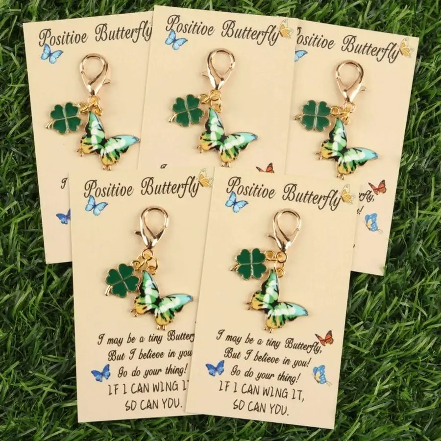 1/5/10/20/50/100pcs 2D Flat, 2D s Fresh Forest Style Green Butterfly Keychain Set, Can Also Be Used as a Small Gift to Express E