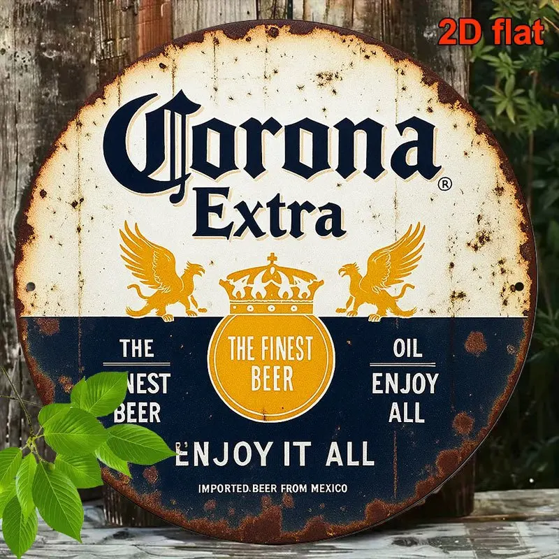 8Inch Retro Wooden Round 2D Corona Extra Aluminum Discs Decorative Beer Sign Bars Restaurants And Cafes Hanging Artwork Gifts