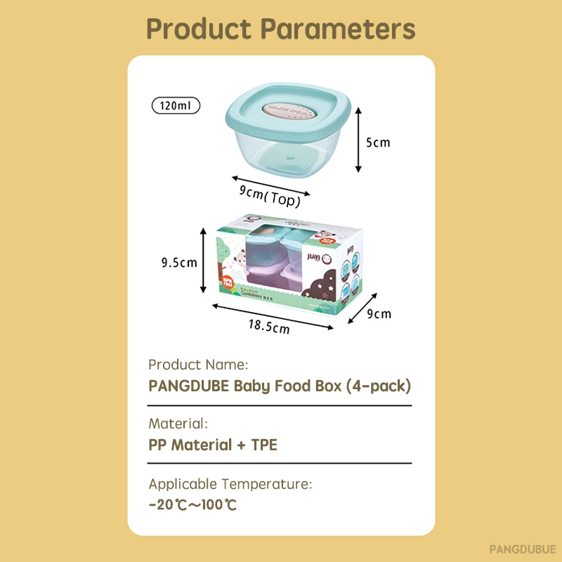 PANGDUBE 4pcs Baby Food Storage Microwaveable Baby Complementary Food Container Baby Food Accessory Outdoor Kid Snake Box