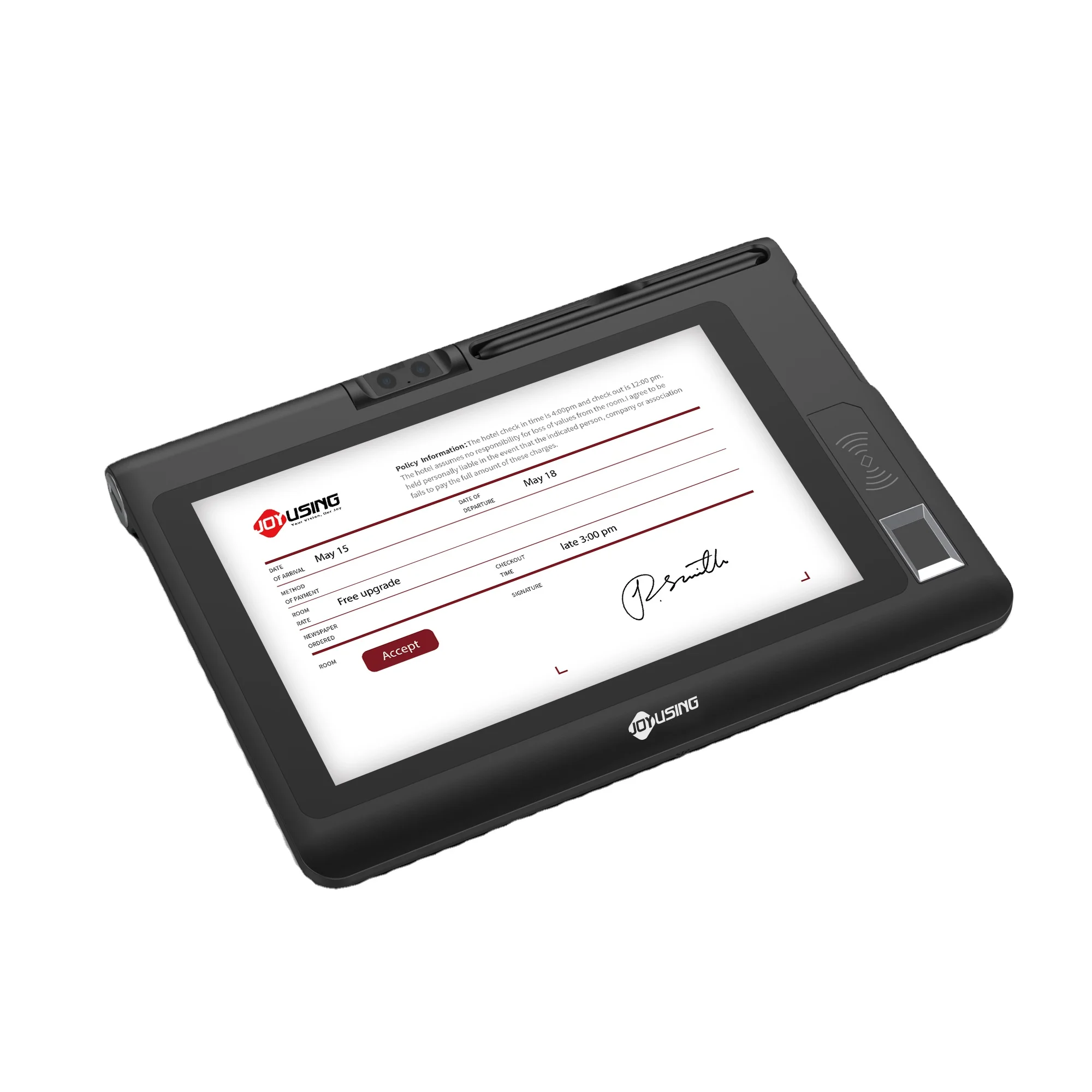 

Joyusing MT510B OEM Signature Pad 10,1-дюймовый ЖК-экран Signature Tablet с NFC-считывателем для проверки личности