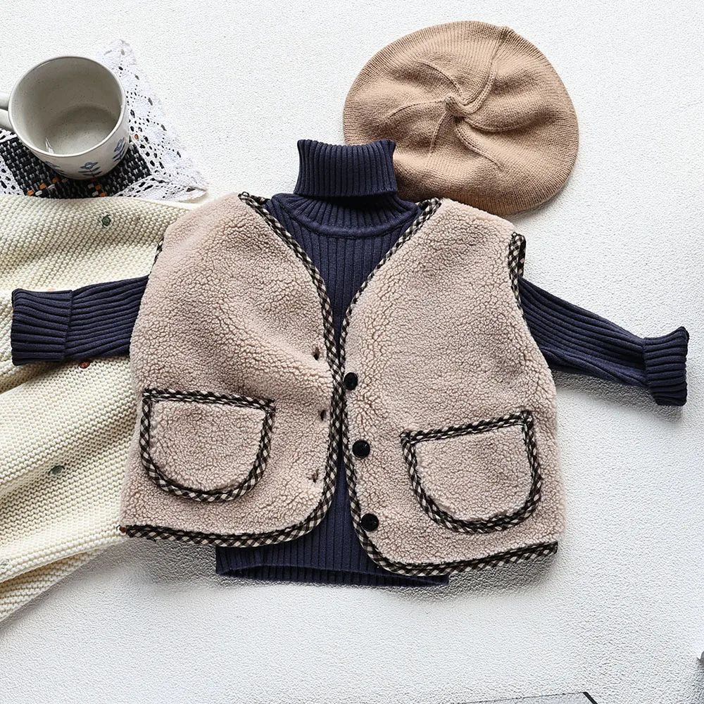 

MILANCEL 2023 New Baby Clothes Fur Lining Waistcoat Warm Vest Thicken Baby Outfit