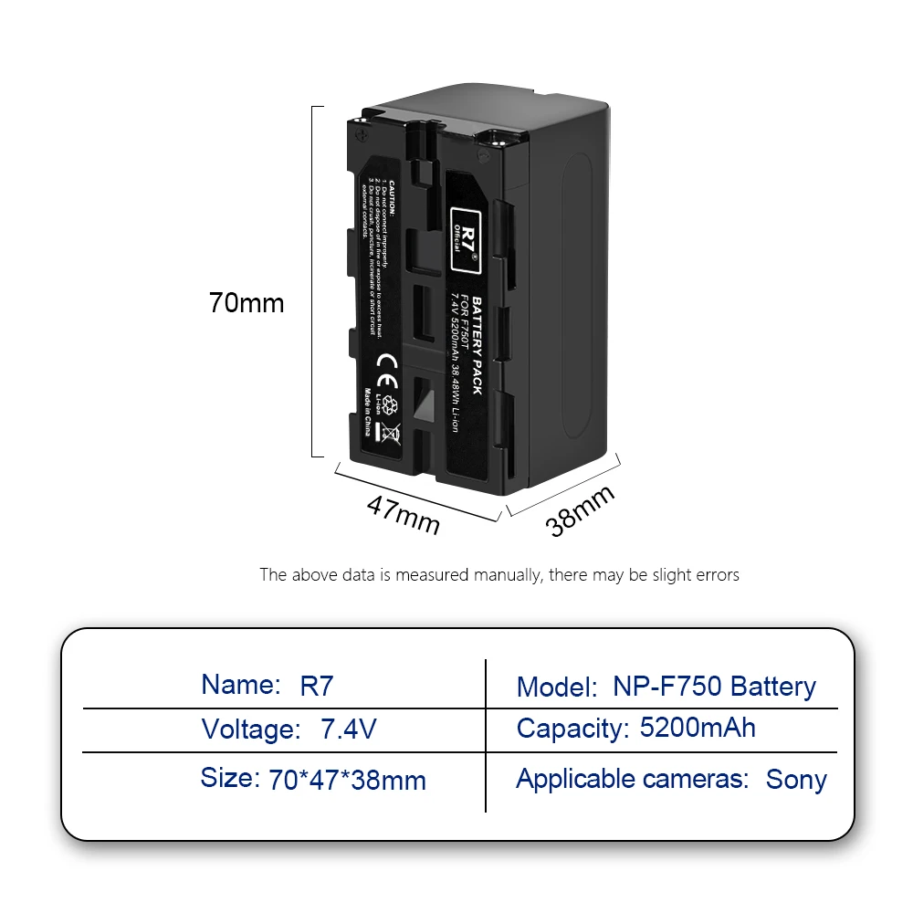 R7 5200mah NP-F750 NP-F770 np f750 camera battery with Type C Port for Sony NP F970 F960 F550 F570 CCD-RV100 MC1500C