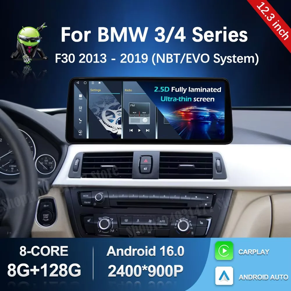 

Беспроводной CarPlay на Android 16 для BMW 3/4 серии F30 2013-2019 с системой NBT EVO, 12.3'' автомобильный мультимедийный радиоплеер с HD-экраном