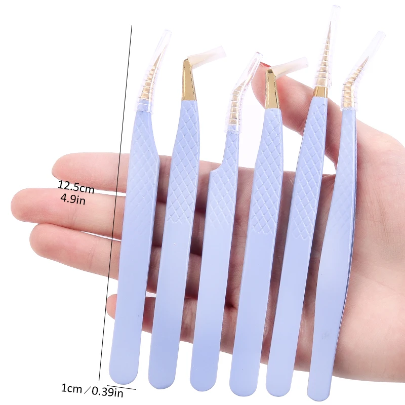 3PCS/Lot Purple False Eyelash Tweezers Set For Extension Stainless Steel Individual Curved Strip Lashes Eyebrow Hair Clip