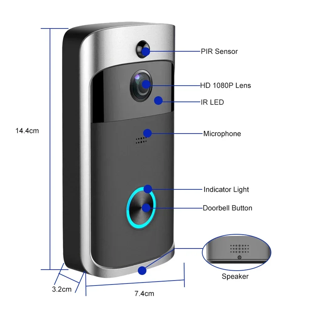 Imagem -05 - Campainha de Segurança Doméstica Inteligente sem Fio Porteiro de Vídeo Visão Noturna ir a Pilhas Wi-fi 720p hd ac Novo