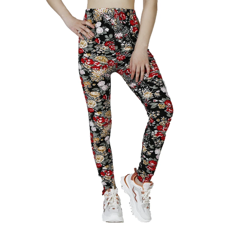 PD284 European and American Fashion Leggings, WOMEN\'S Floral Prints, Fitness and Leisure Leggings, High Elasticity Leggings