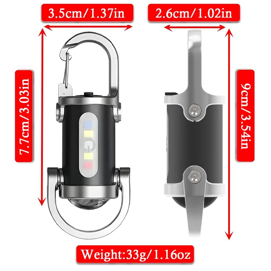 YS087 Rechargeable Keychain Flashlights, 800LM EDC COB Work Light Torch Ultra Bright Mini Portable Lantern for Searching Hiking