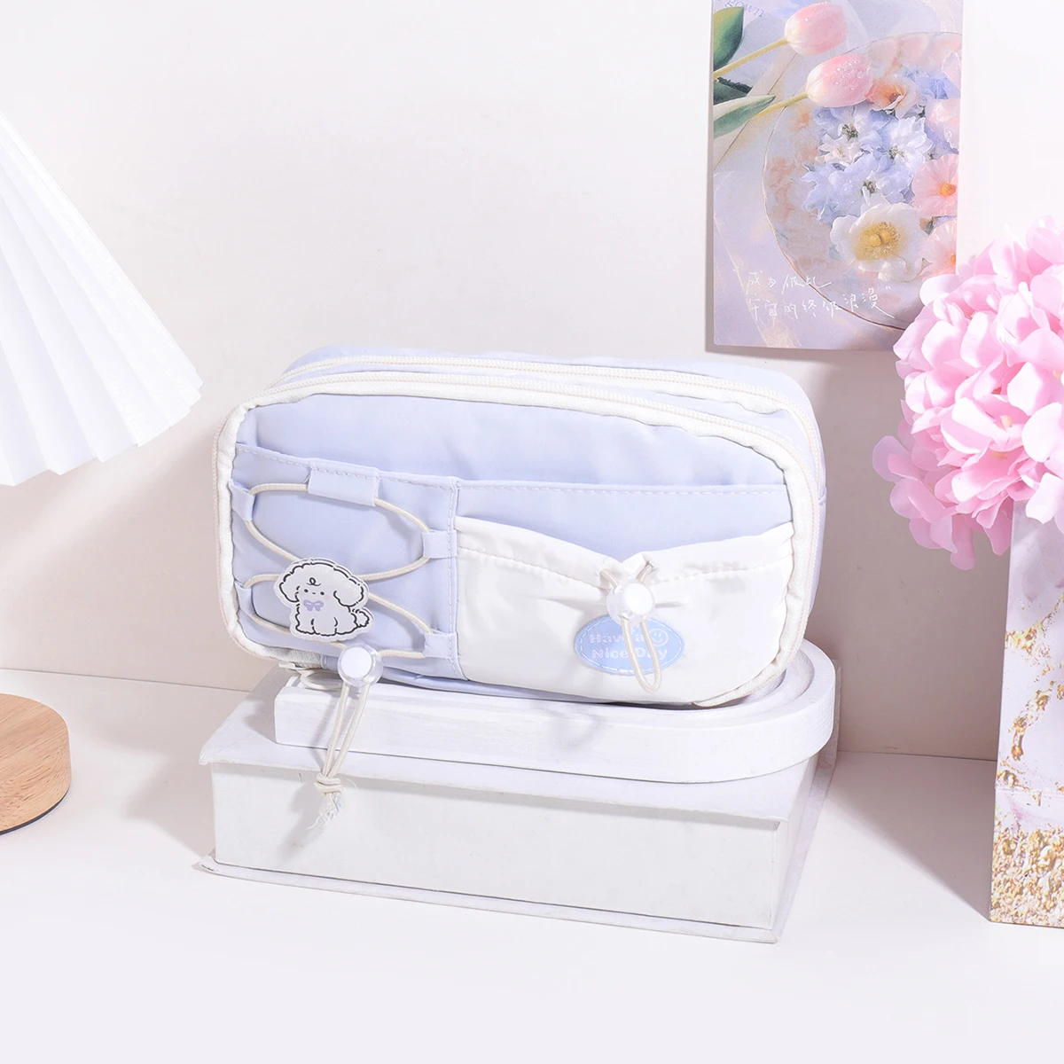 9 Layers Large Capacity Drawstring Pencil Case, Cute Puppy Multi Layer Stationery Storage Bag Portable School Supplies view 5