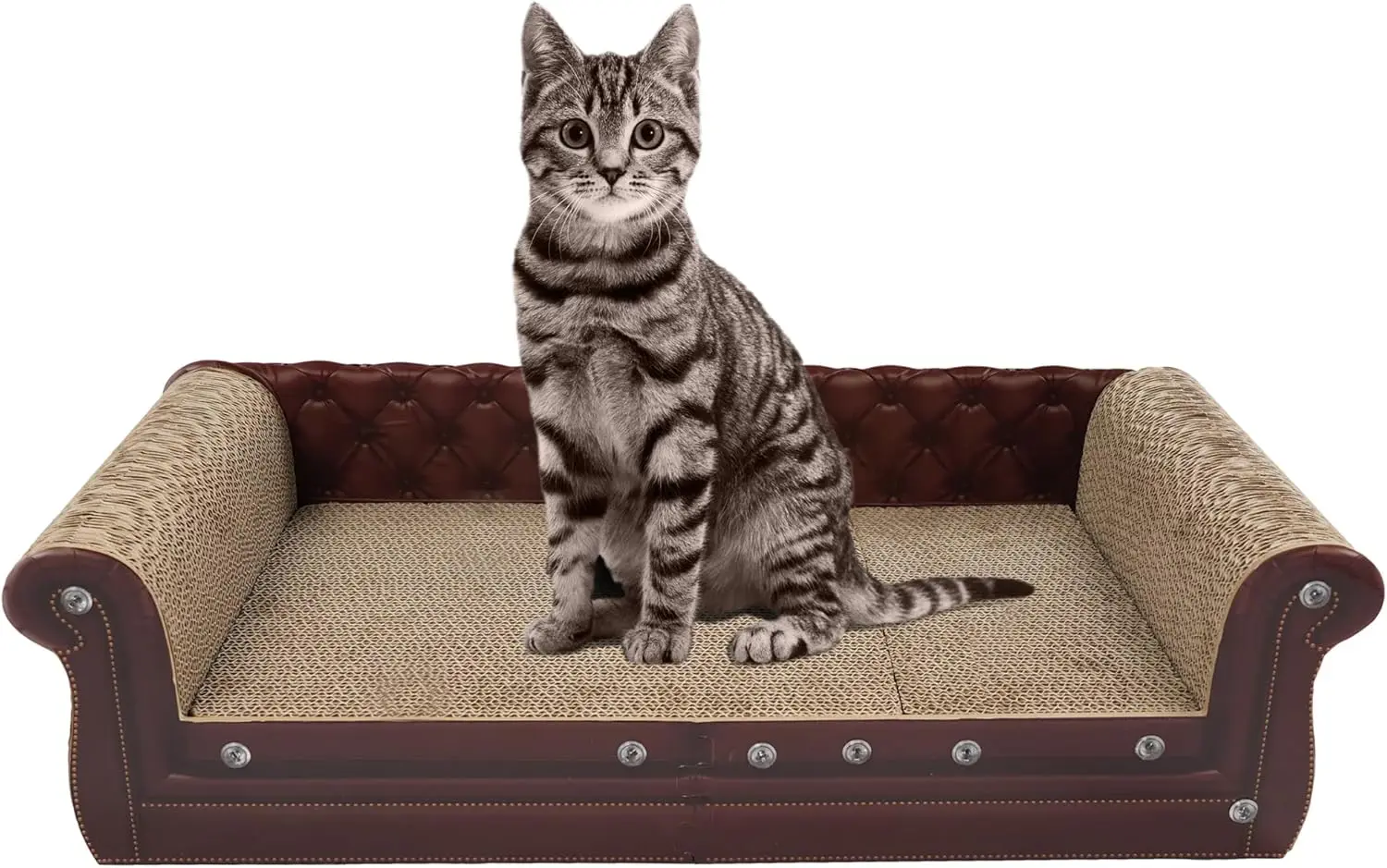 

Cat Scratch Sofa, Couch Shaped Thick Cardboard, Lounge Bed for Indoor Rest & Play, 27.6"L x 12.2"W x 7.4"H