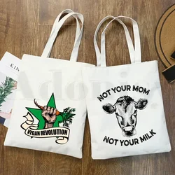 Friends Not Food Vegan Graphic Hipster Cartoon Print Shopping Bags Girls Fashion Casual Pacakge Hand Bag