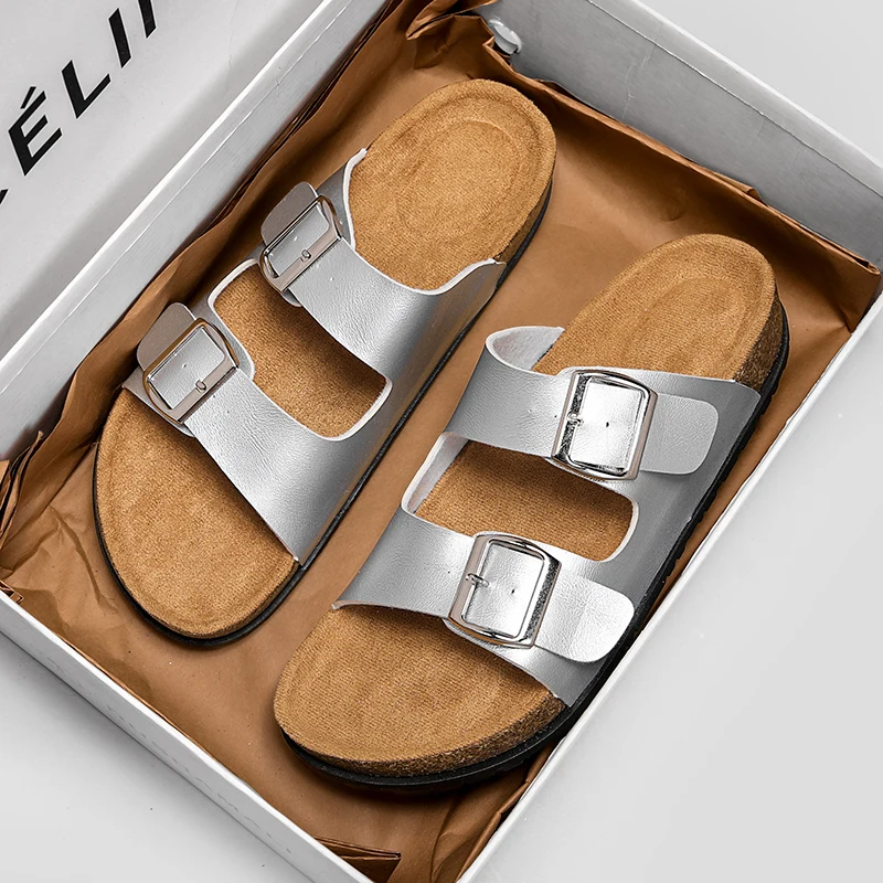 Klasyczne unisexowe kapcie męskie, wygodne letnie buty korkowe dla mężczyzn, sandały outdoorowe z mikrofibry, rozmiary plus size 36-46