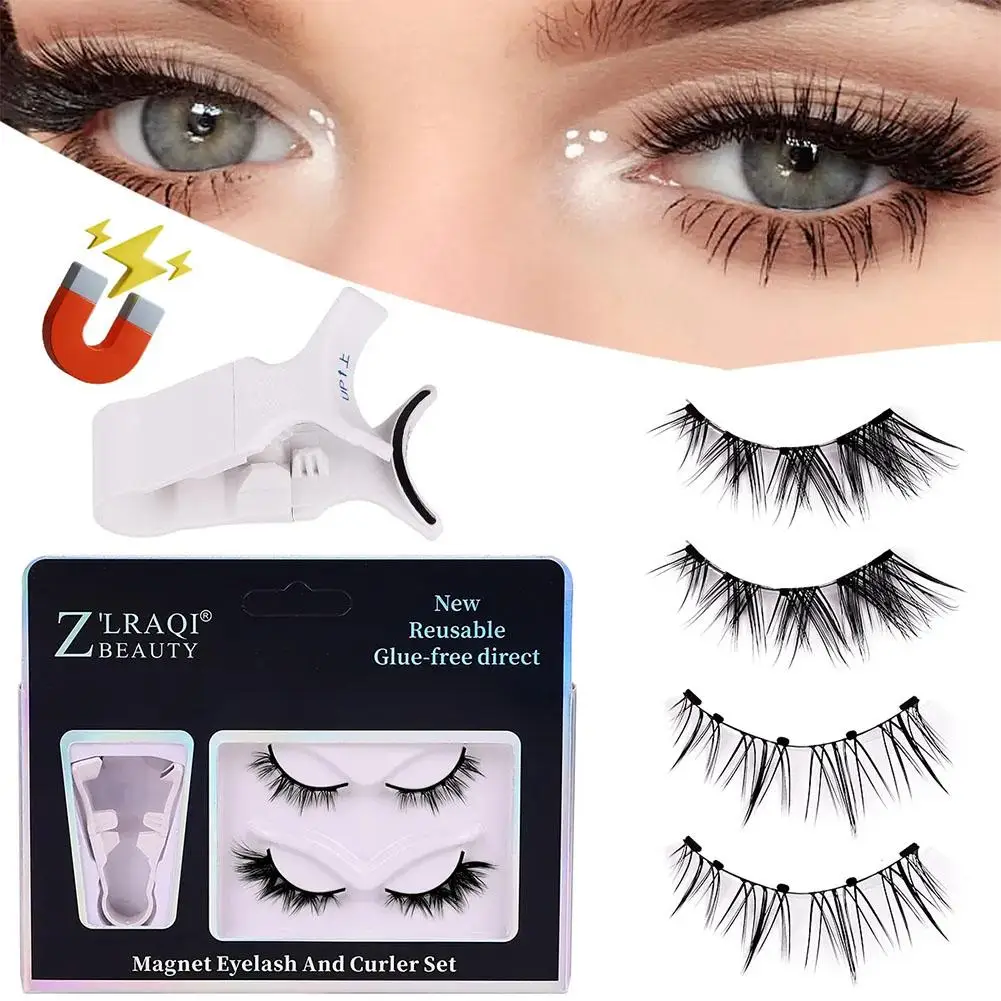 Faux-cils magnétiques réutilisables avec applicateur pour femme, extensions de cils, aspect naturel, 2 paires, D2M7