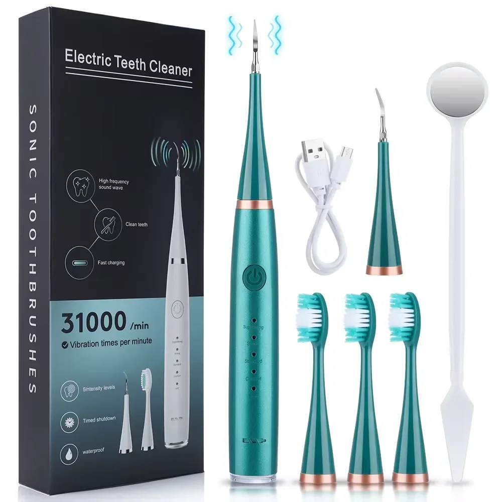 Rechargeable Sonic Electric Toothbrush Teeth Whitening Kit with Tartar Remover and Stain Removal for Dental Care
