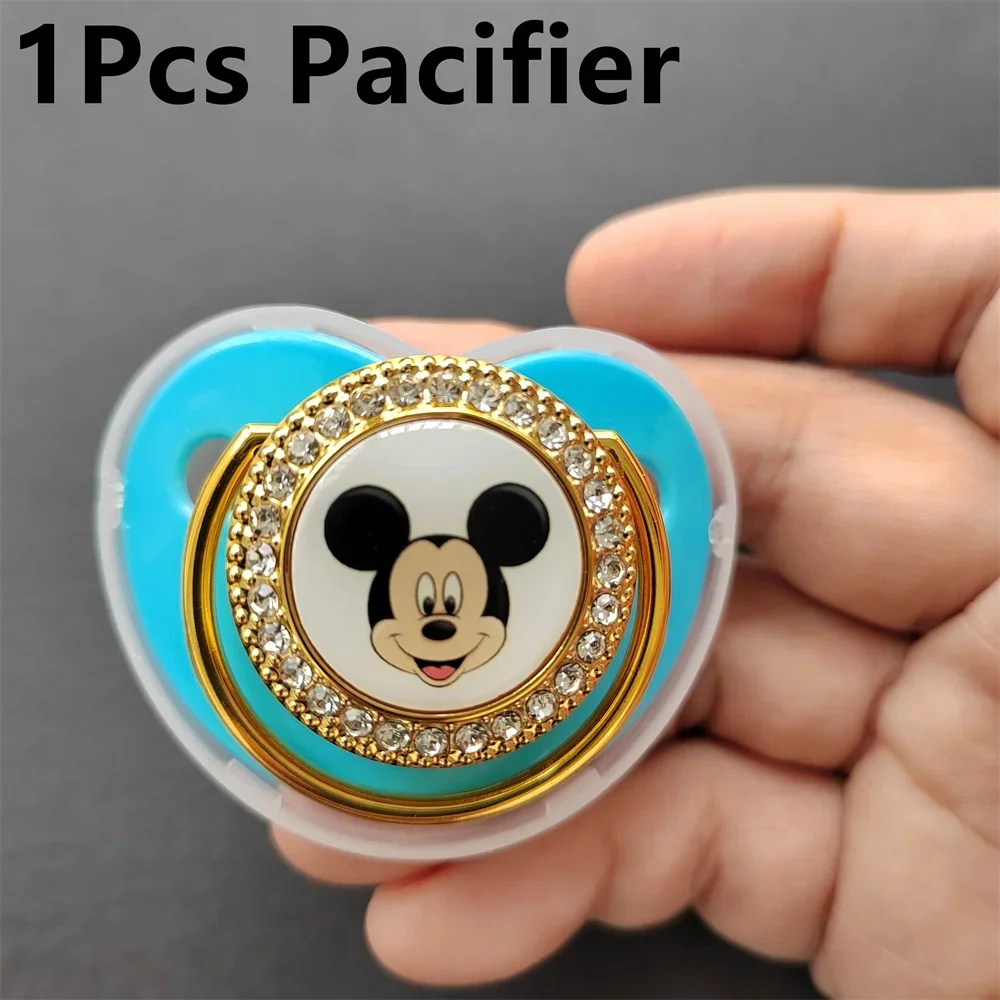 [Bead chain can be customized]Bling Bling Mickey Mouse Baby Pacifier with pacifier clip Luxury pacifier Baby bath gift for 0-24M