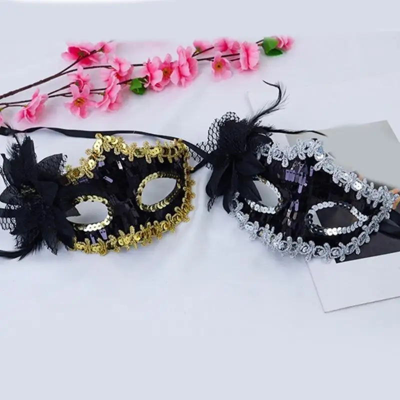 

39BD Halloween Mask,Masquerade Venetians Mask Flower Sequins Eye Mask,Half Face Masquerade Mask for Carnival Balls Dress Party