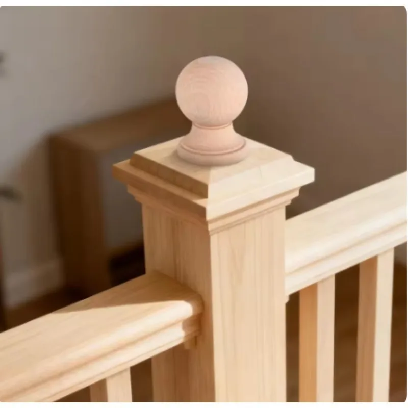 2Pcs Unpainted Wood Ball Post Finial Cap Handrail Furniture Architectural