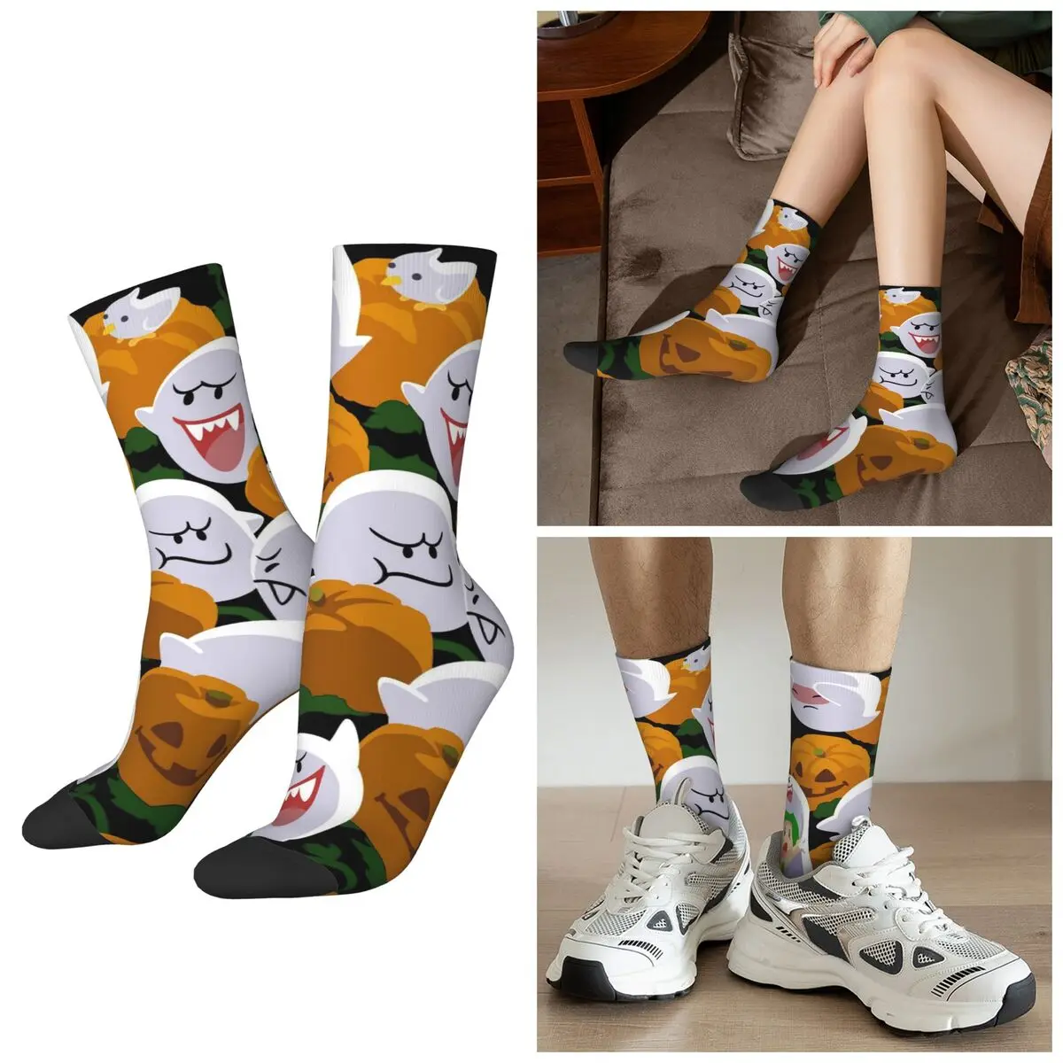 

All Seasons Halloween Pumpkin And Funny Ghost Socks Harajuku Sport Middle Tube Socks Casual Stockings for Men Women Gifts