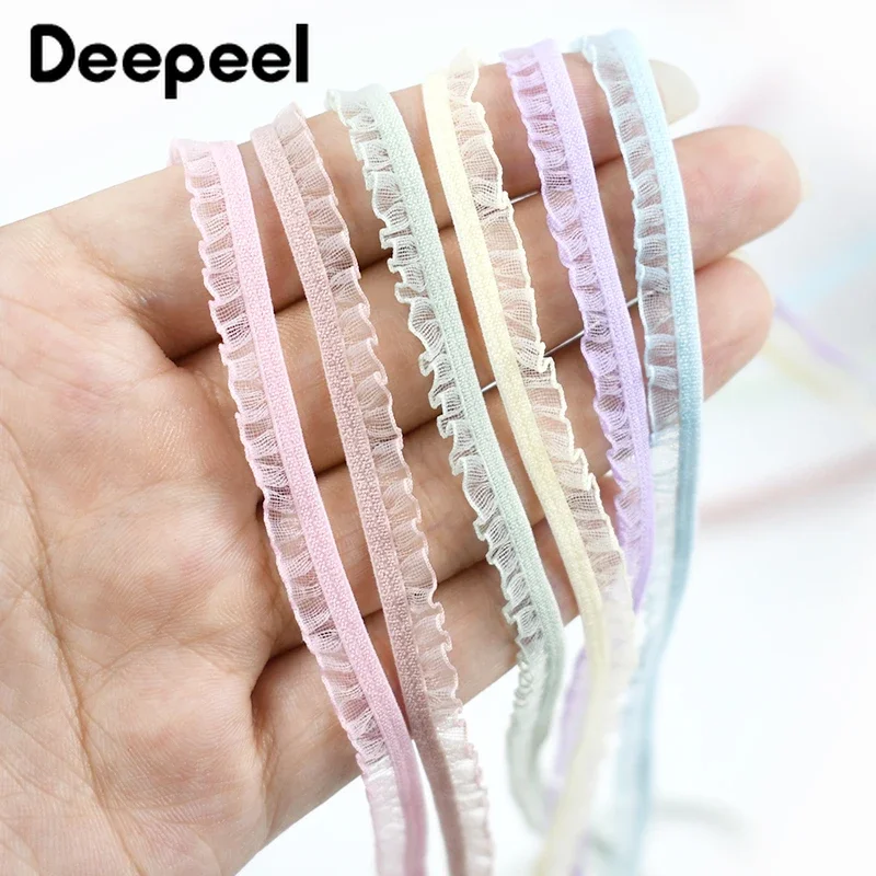 10/20/45M 6mm Elastic Bands Pleated Lace Trim Rubber Band for Sewing Underwear Strap Stretch Ribbon Clothes DIY Accessories