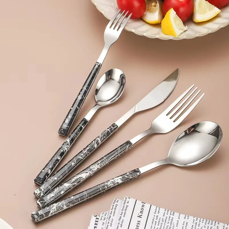 20/30pcs Stainless Steel Imitation Wooden Handle Cutlery Set Dinnerware Clamp Western Tableware Knife Fork Tea Spoon