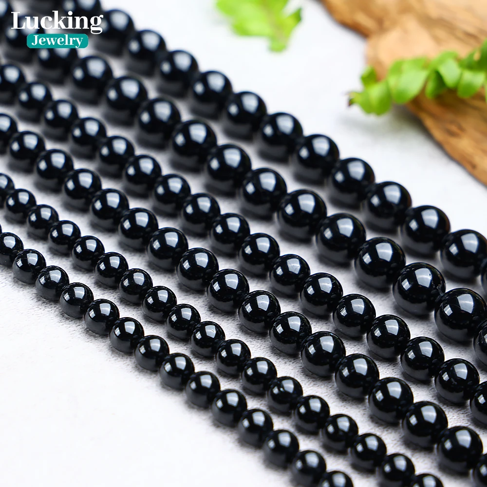 

A++ Genuine Natural Black Tourmaline Stone 4-10mm Loose Beads For Jewelry Making DIY Bracelet Necklace