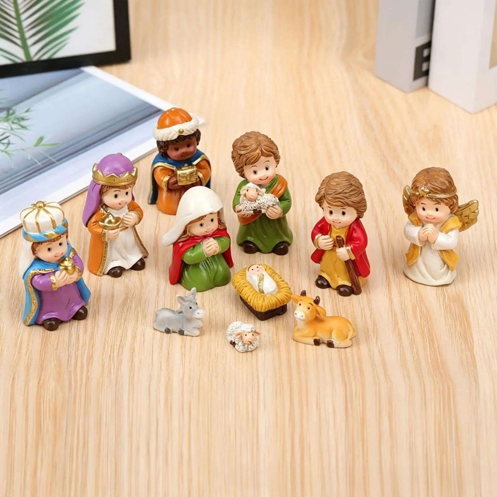 Jesus Birth Scene Ornament Christmas Nativity Set Cute Resin Holy Family Christian Decoration Miniature Nativity Set Home Decor
