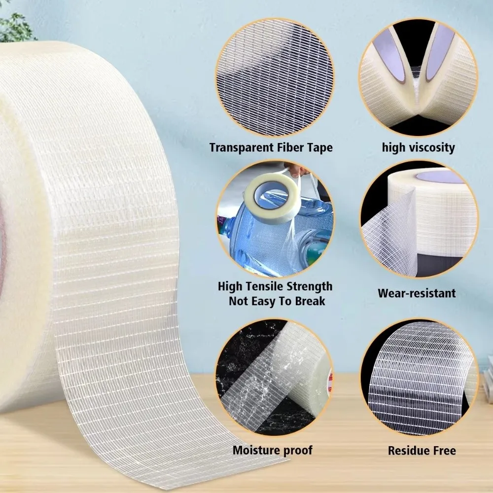 10mm-100mm Width Fiberglass Tape 25M Length Transparent Strong Glass Fiber Tape High Temperature Resistance High Viscosity