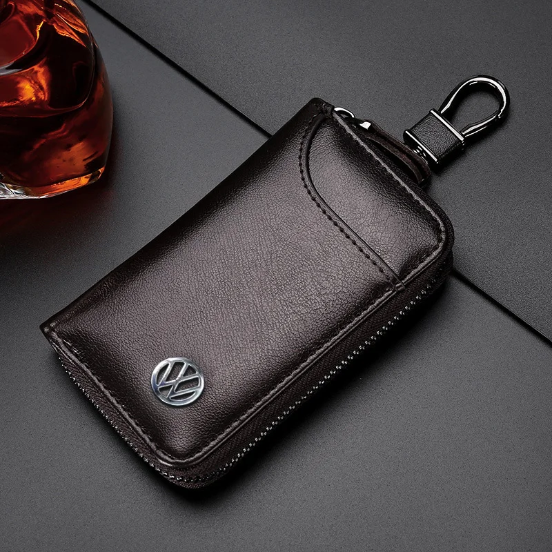 Leather Car Key Protector Bag Key Holder Keyring Wallet Zipper Bag For Volkswagen Tiguan VW GTI TOURAN Polo 3GD 853 601 B Jetta