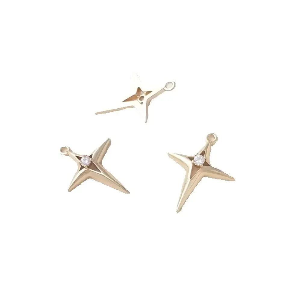 Inlaid Zircon 14K Gold Cross Star Pendant DIY Necklace Earring Charms K485