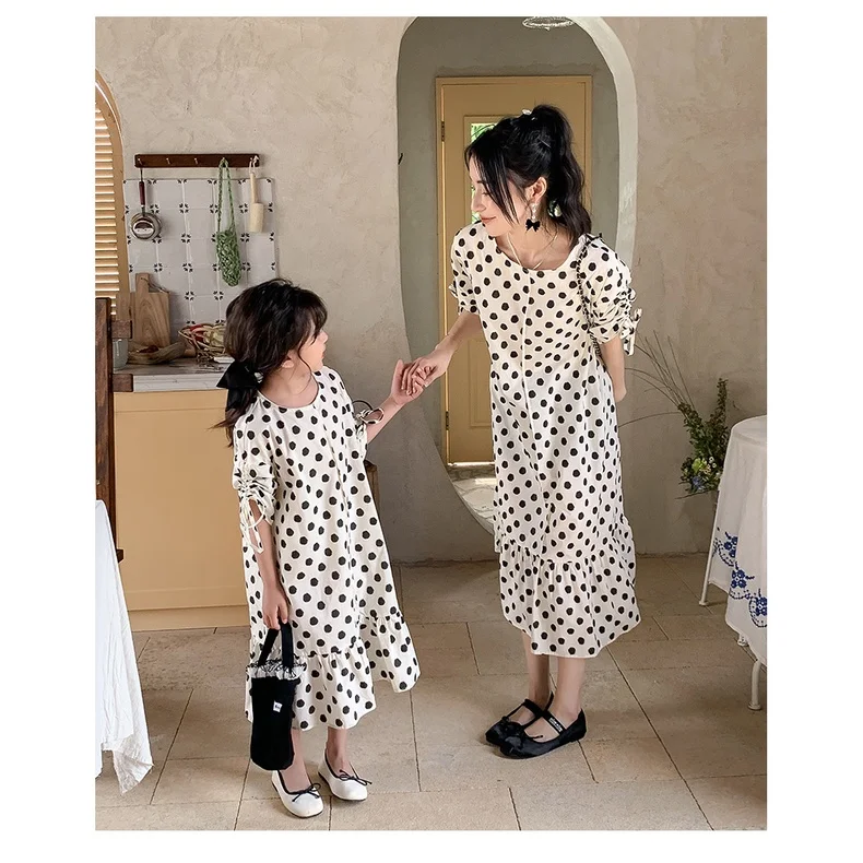 Family Sets Clothing Girls\' Parent-Child Summer Polka-Dotted Western Princess Dress Mother-Daughter Matching Outfit Skirt