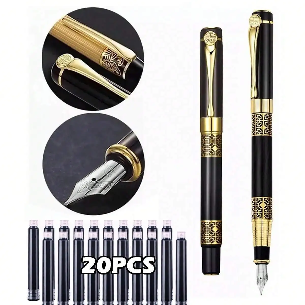 

1 Pen+20 Ink Cartridges Set Vintage High-Grade Business Pen With Fine Nib Back To School