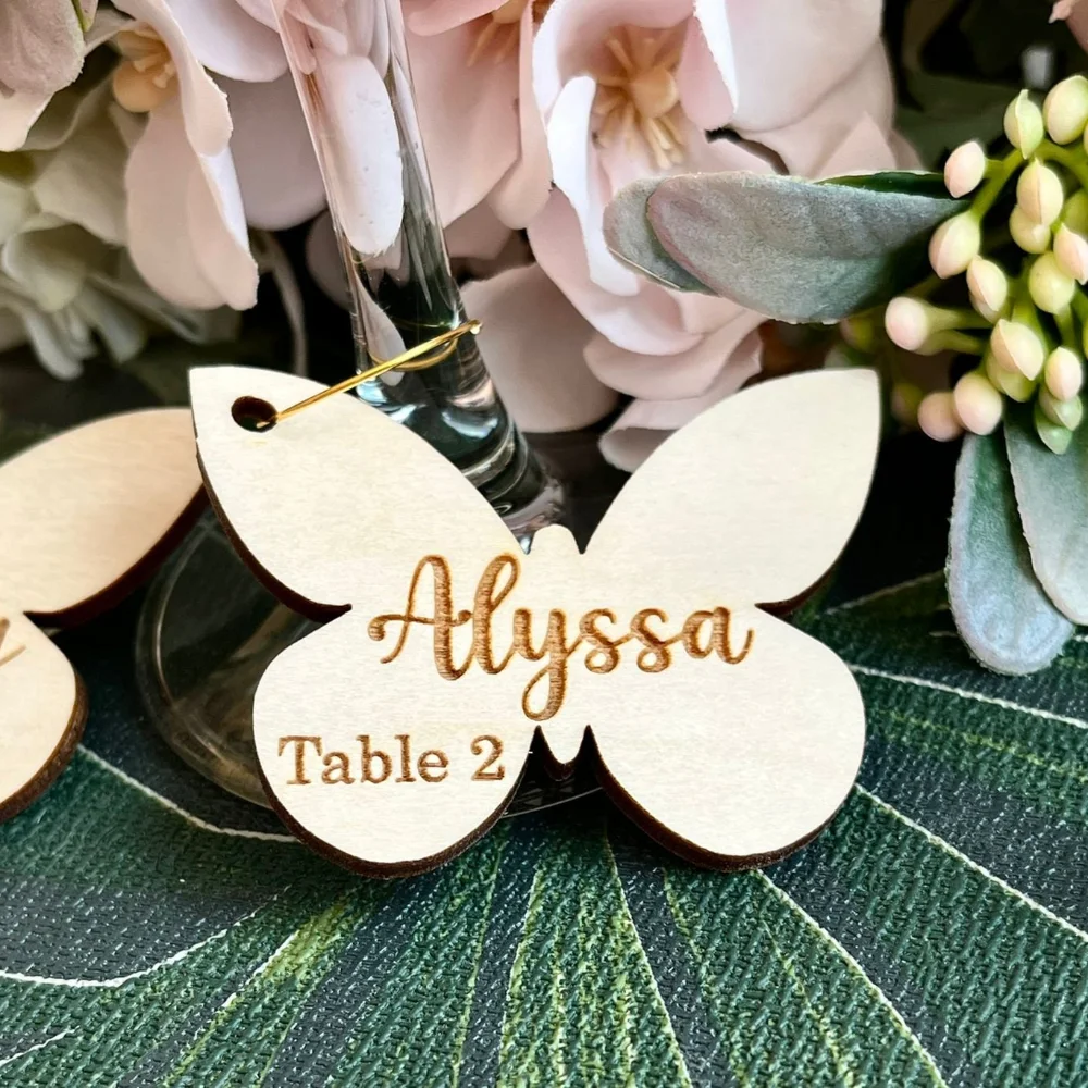 

10pcs Custom Wood Glass Name Tag Wedding Table Place Card Champagne Charms Bridal Party Drink Name Baby Shower Decoration