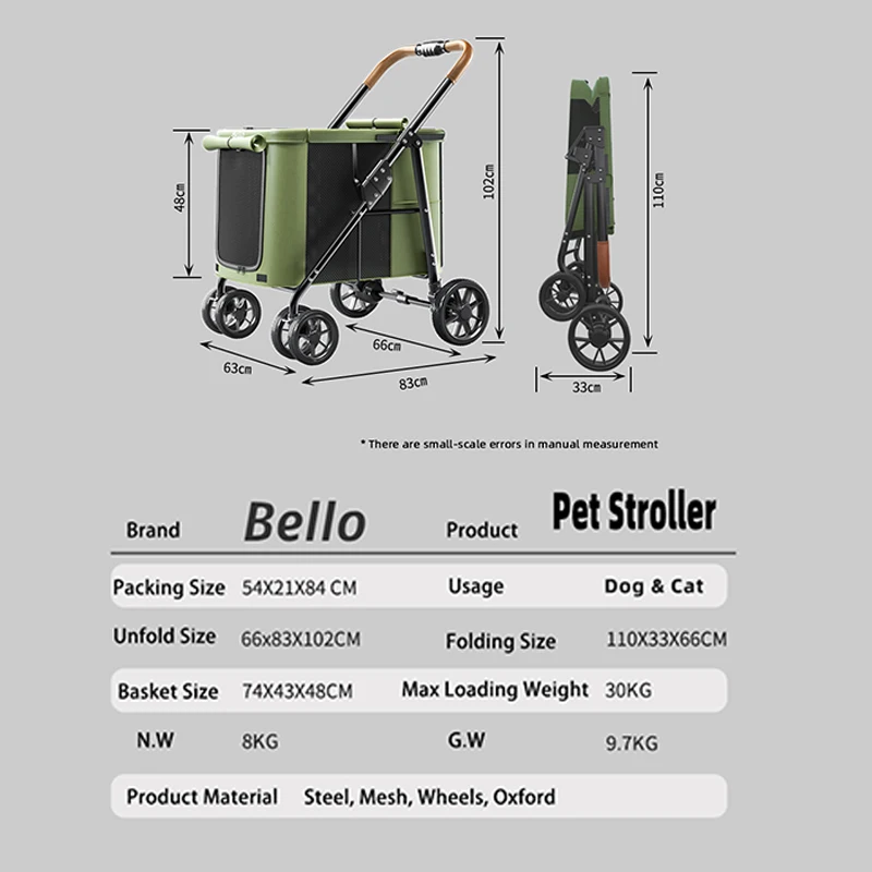BELLO Large Pet Stroller Camping Cart Large Dog Cart Folding FoldableLarge Space Bearing 30KG for Outdoor Use trolley