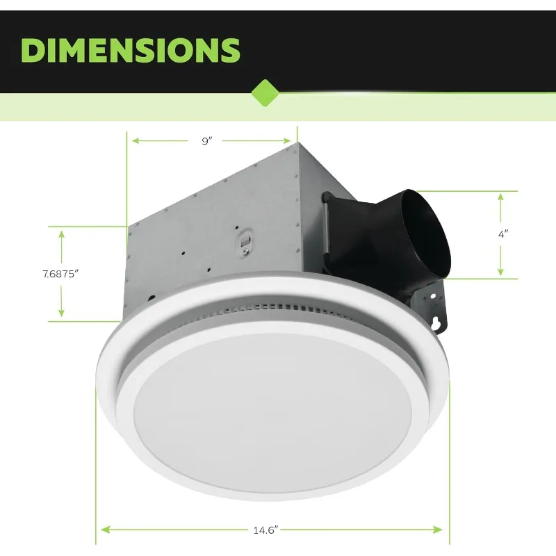 7130-20-BT مروحة حمام بمستشعر للرطوبة مع ضوء LED متغير اللون ومكبر صوت بلوتوث 110 CFM 1.5 Sones 3 Temper