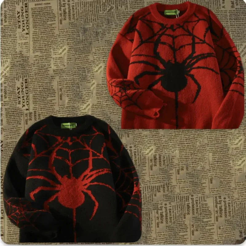 

Couple Style Vintage Tide Brand Spider Hole Sweater Women Winter Warm Knit Pullover Oversized Y2k Harajuku Hip Hop Mens Clothing