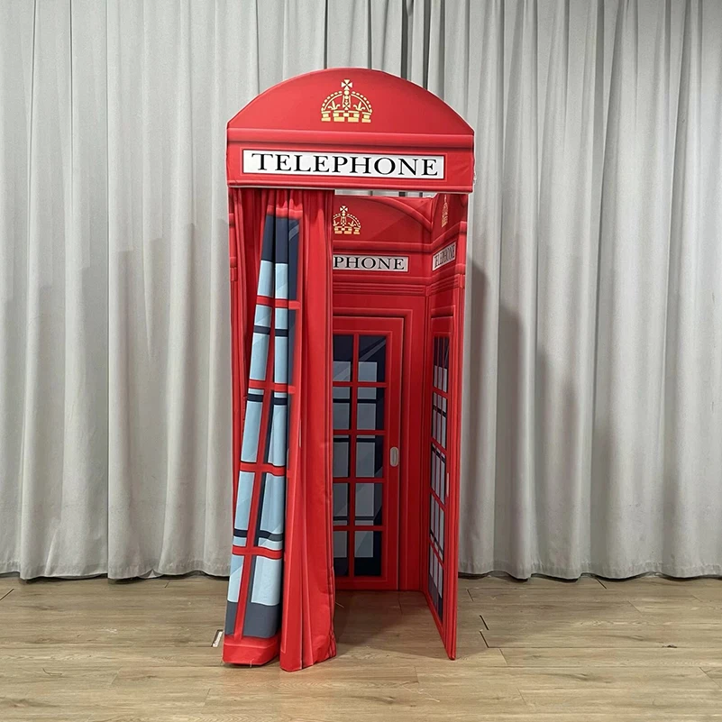 Red 3D Phone Booth, Chiara Arch Wall, Customizable Color, Photo Booth Backdrop Stand for Baby Showers, Birthday Parties, Wedding