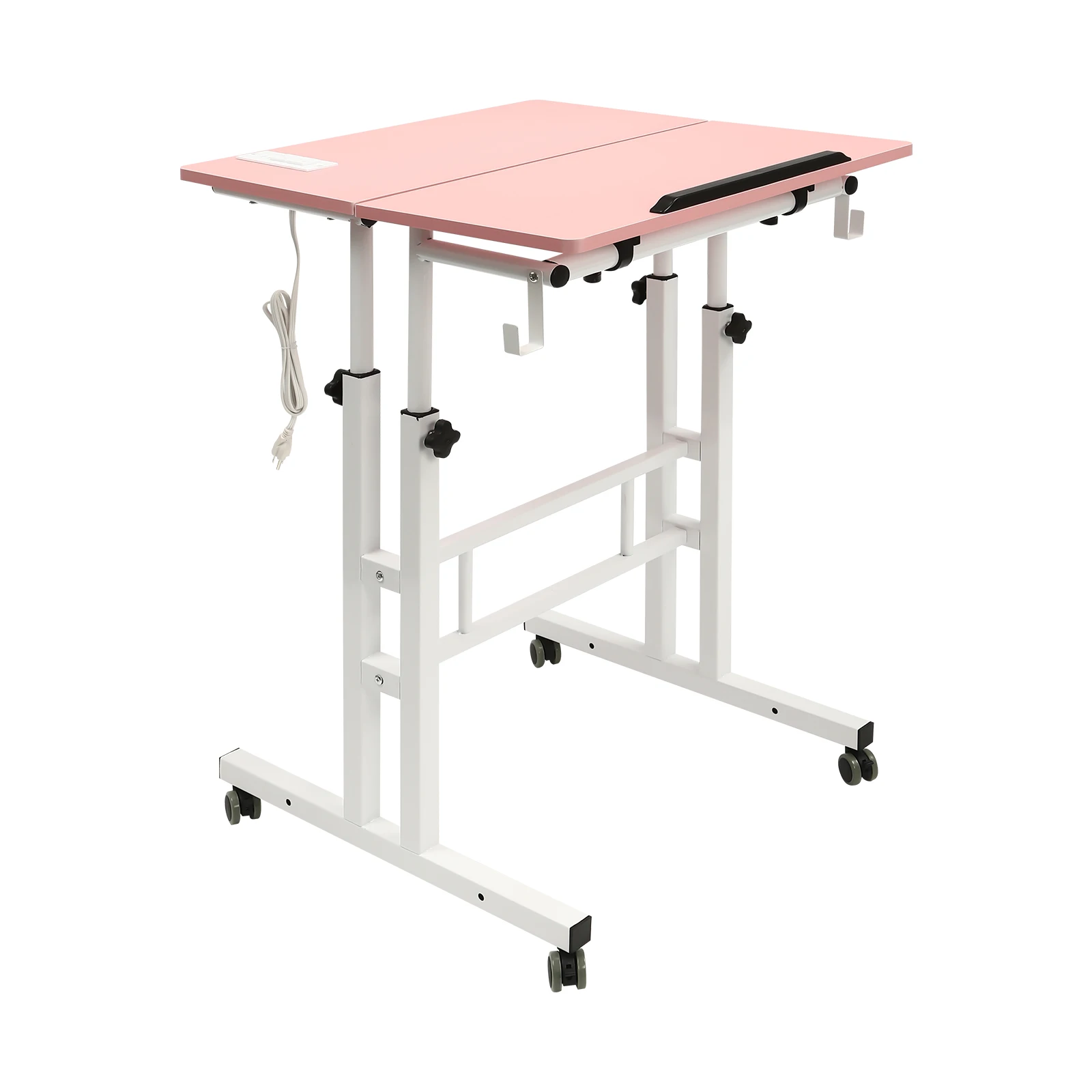 

Mobile Stand up Desk, Small Adjustable Standing Desk w/ Wheels Home Office Workstation, Portable Rolling Desk Laptop Cart Pink