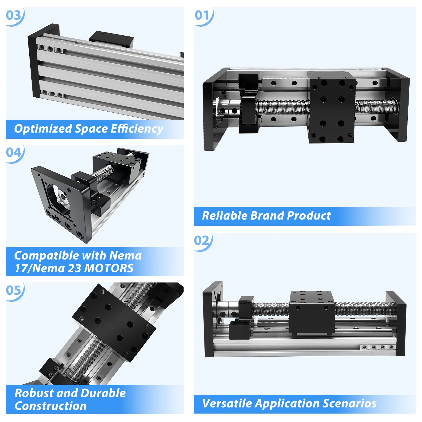 Nema 23 57mm Linear Motor Kit 80mm Wide CNC Sliding Table 60KG Heavy Duty Ball Screw Double Rail Linear Stage For CNC Machines